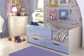 Кровать "Алиса" (Голубой металлик, МДФ, Дуб Белфорт, 80х180 мм, мальчик)